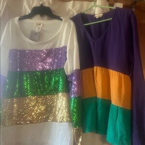 Two BIBI Mardi Gras oversized long sleeve shirts NWT size MEDIUM